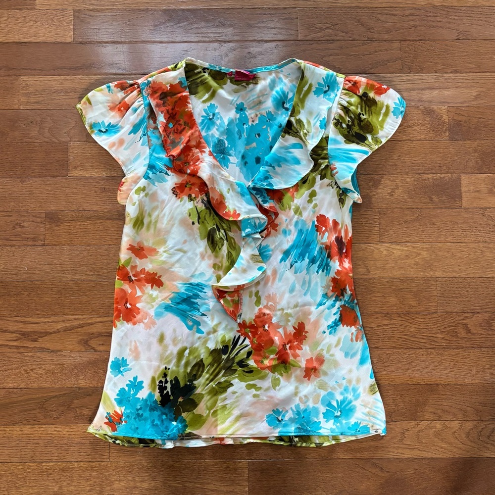 Vintage Floral Y2K Flutter V-Neck Blouse